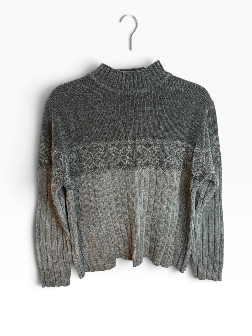 Sonoma Vintage Gray Mock Neck Snowflake Sweater